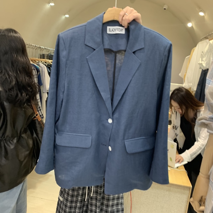 BLACKFRIDAY韓國東大門代購女士新款26夏季夾克亞麻布開衩BLACK FRIDAY夾克圖色1