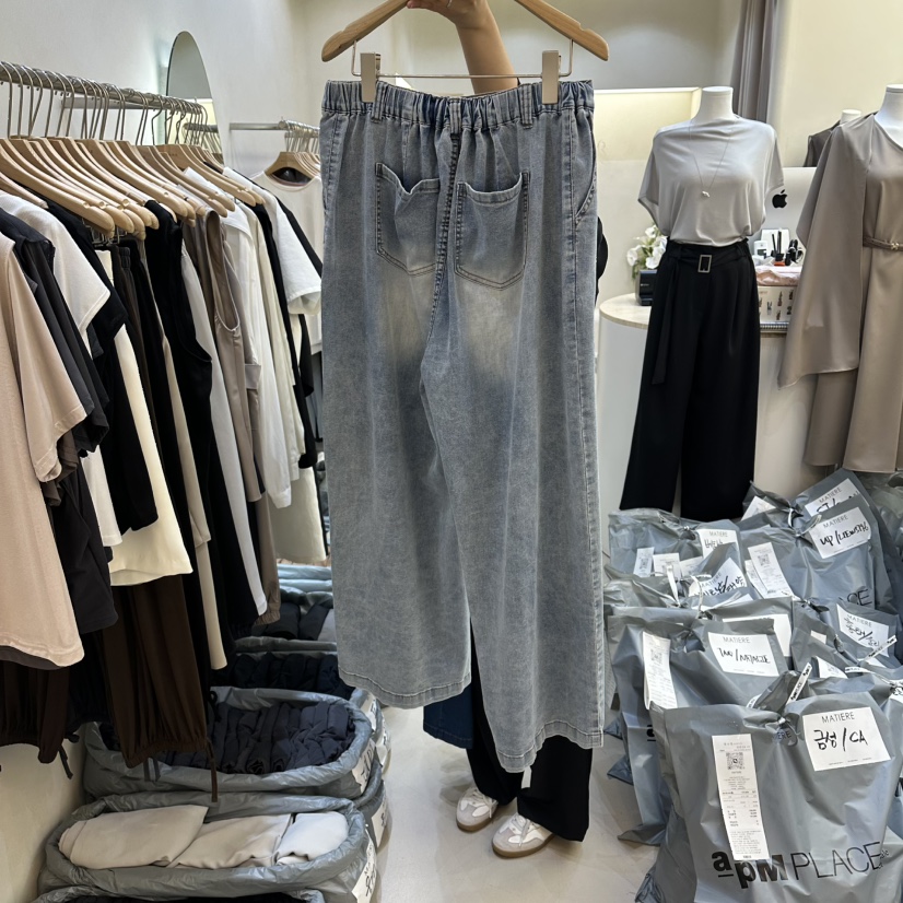 MATIERE韓國代購女裝新品熱賣推薦26夏季26春夏牛仔褲褶裥MATIERE牛仔褲