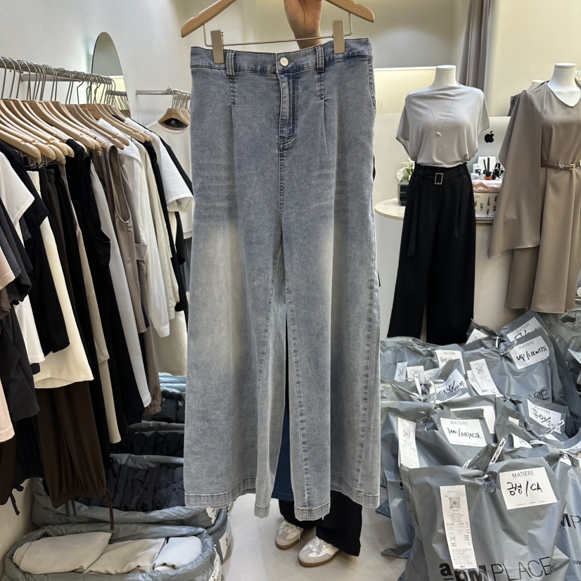 MATIERE韓國代購女裝新品熱賣推薦26夏季26春夏牛仔褲褶裥MATIERE牛仔褲圖色1