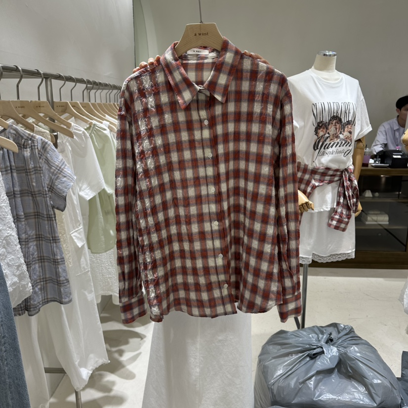 A WANT韓國東大門代購女士新品職業人氣26夏季襯衫蕾絲衫格子A WANT襯衫/蕾絲衫圖色1