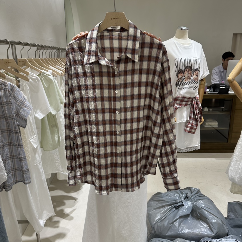 A WANT韓國東大門代購女士新品職業人氣26夏季襯衫蕾絲衫格子A WANT襯衫/蕾絲衫圖色2