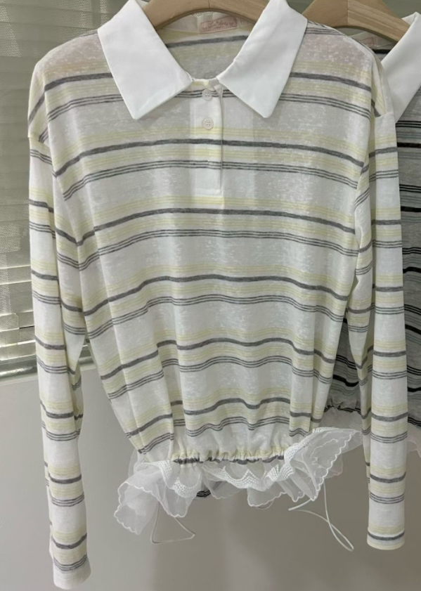 LA KERR韓國代購女士新品26夏季推薦26春夏職業長袖T恤蕾絲LA KERR長袖T恤圖色1