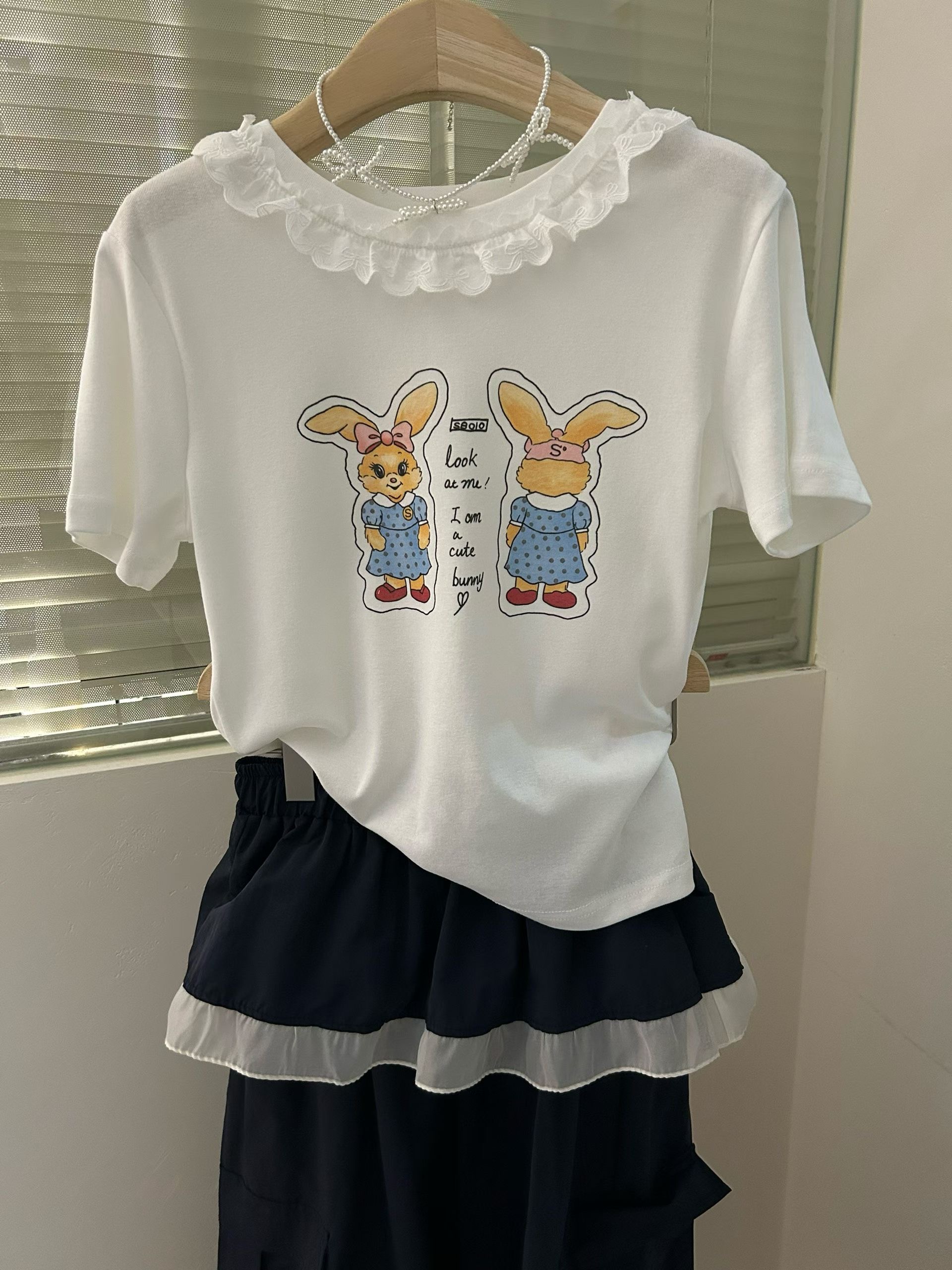 LA KERR韓國直郵女裝新品26夏季休閑推薦時尚職業T恤兔子LA KERRT恤圖色2
