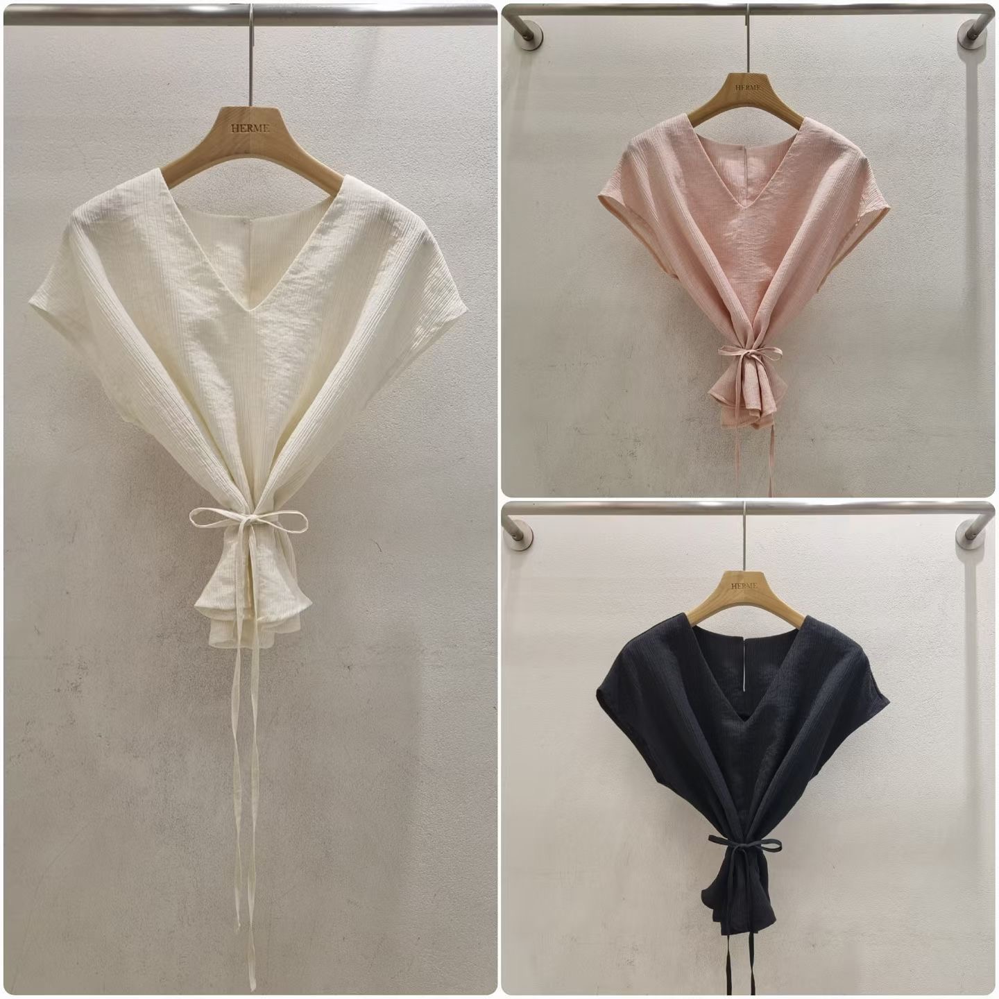 HERME東大門實拍韓國女裝新款26春夏26夏季襯衫蕾絲衫V領HERME襯衫/蕾絲衫