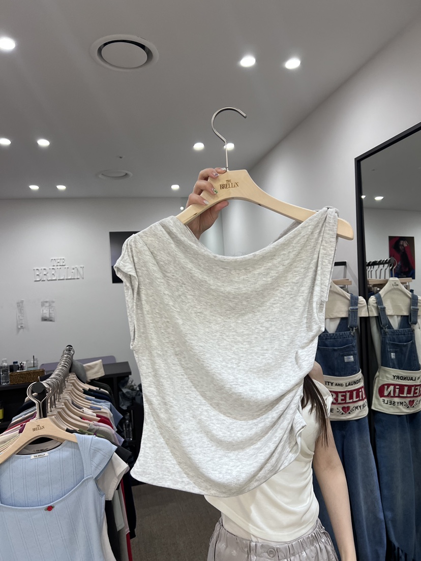 BRELLIN韓國直郵女士新品熱賣推薦職業26春夏吊帶背心不對稱BRELLIN吊帶/背心圖色1灰白色