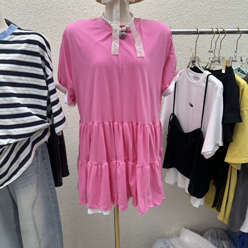 DRAWING韓國直郵實拍女士新品休閑時尚職業連衣裙多層棉質DRAWING連衣裙圖色1
