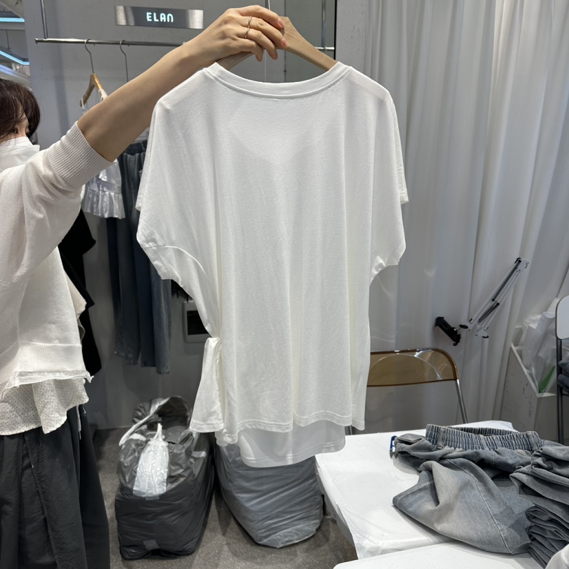 ELAN韓國直郵女士新款職業時尚熱賣26夏季人氣休閑T恤褶皺ELANT恤