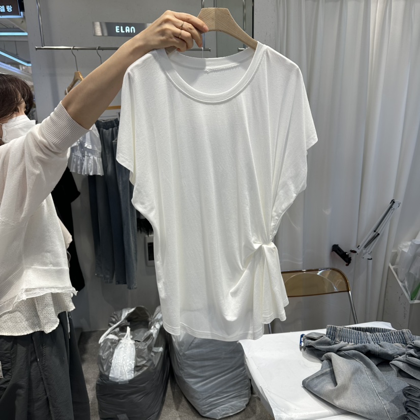 ELAN韓國直郵女士新款職業時尚熱賣26夏季人氣休閑T恤褶皺ELANT恤圖色1