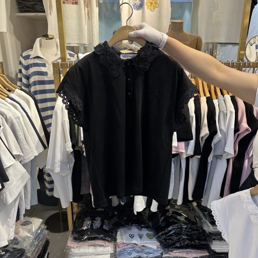 COCO HOLIC韓國直郵實拍女裝新品時尚人氣休閑26夏季T恤蕾絲COCO HOLICT恤圖色2