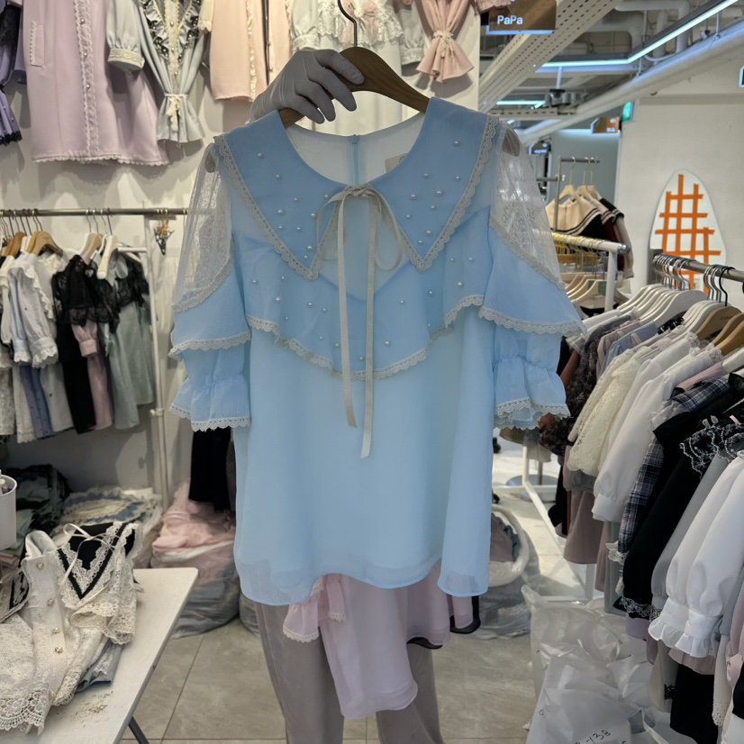 PAPA韓國東大門代購女裝新品26夏季職業26春夏襯衫蕾絲衫Papaine/HALMADE襯衫/蕾絲衫圖色1