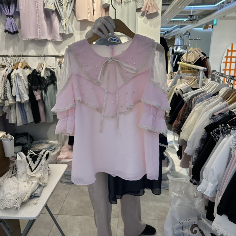 PAPA韓國東大門代購女裝新品26夏季職業26春夏襯衫蕾絲衫Papaine/HALMADE襯衫/蕾絲衫圖色2