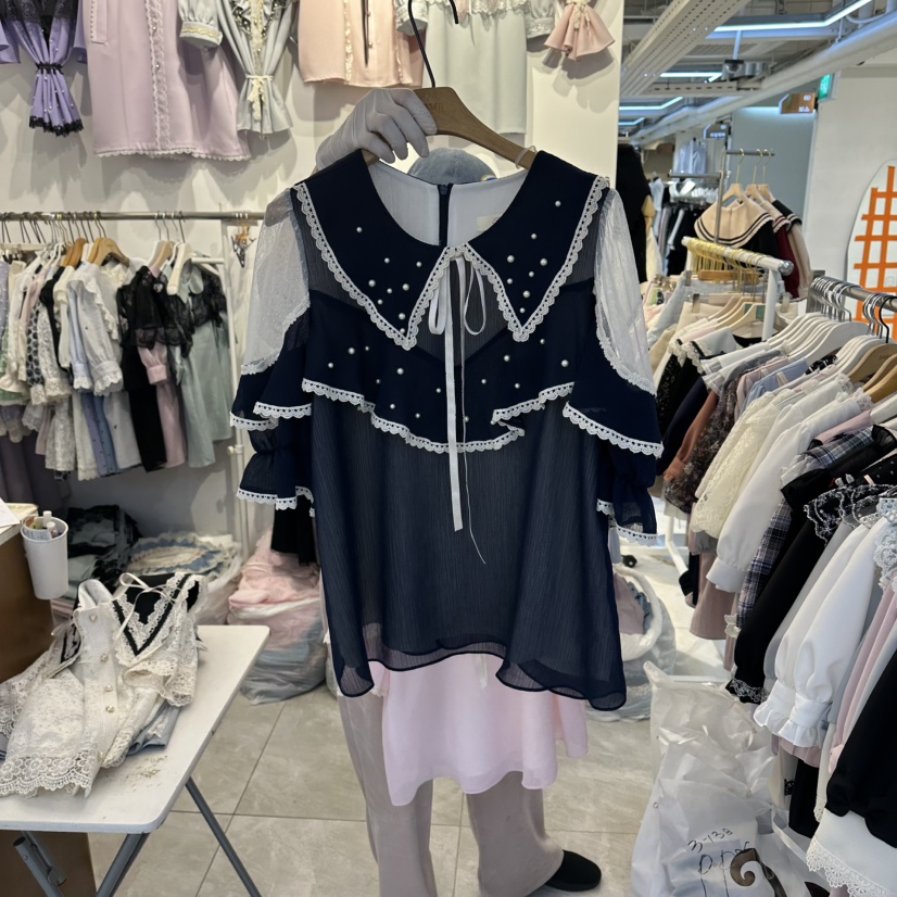 PAPA韓國東大門代購女裝新品26夏季職業26春夏襯衫蕾絲衫Papaine/HALMADE襯衫/蕾絲衫圖色3