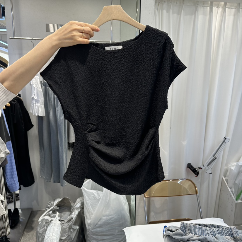ELAN韓國東大門直郵女士新品熱賣26夏季時尚休閑推薦T恤褶皺ELANT恤圖色2