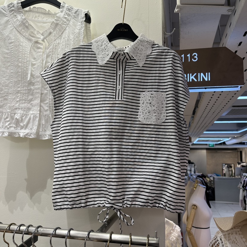 BIKINI韓國東大門代購女裝新款休閑推薦時尚襯衫蕾絲衫花朵BIKINI襯衫/蕾絲衫圖色1