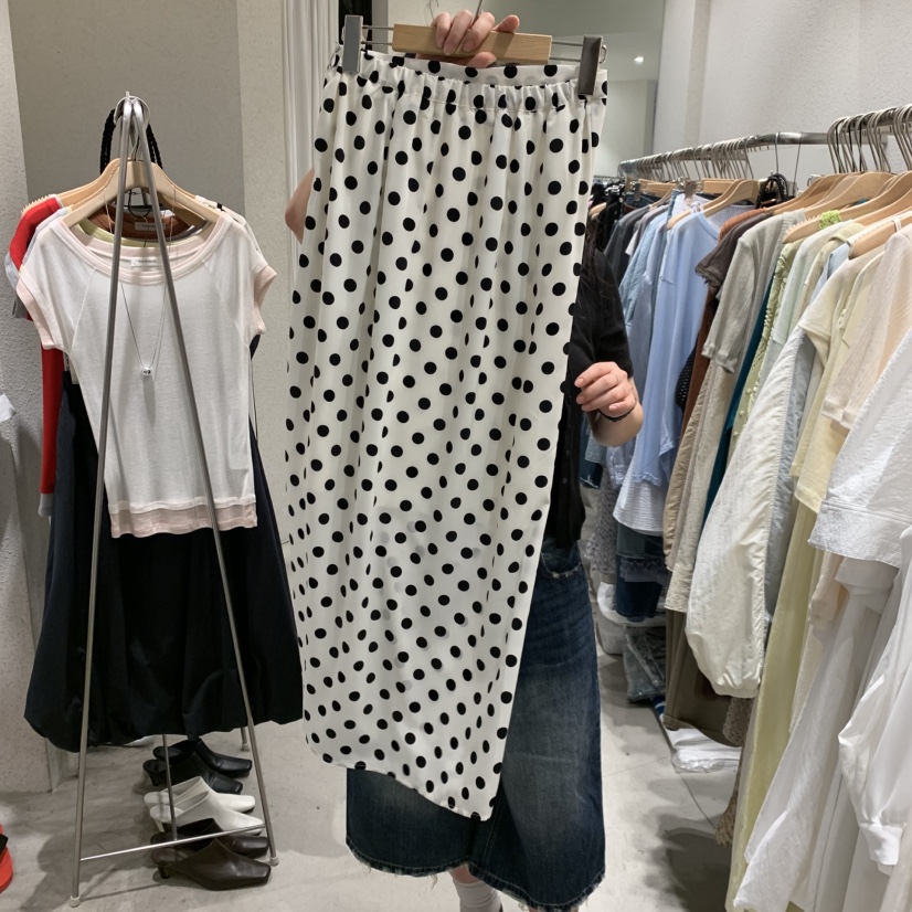 SSEMIENNE韓國東大門代購女裝新品職業26春夏長裙褶皺圓點SSENIQUE/SSEMIENNE長裙