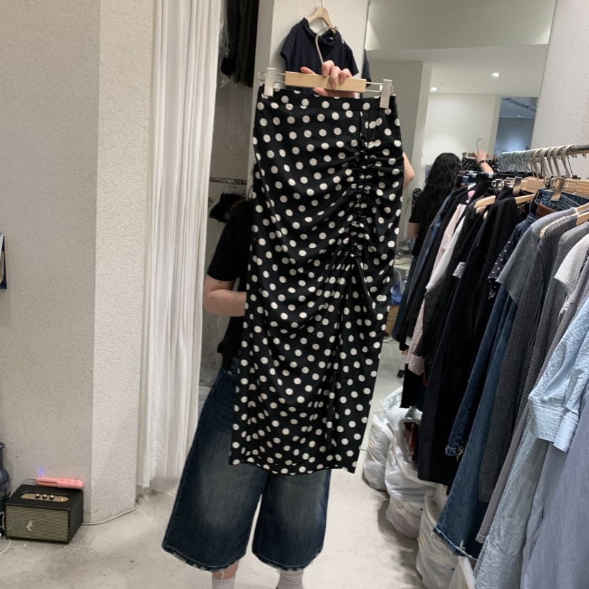 SSEMIENNE韓國東大門代購女裝新品職業26春夏長裙褶皺圓點SSENIQUE/SSEMIENNE長裙圖色1