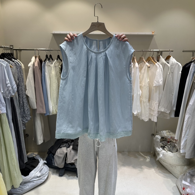HER/PLAYLIST韓國東大門直郵女裝新品26夏季襯衫蕾絲衫褶皺HER/PLAYLIST襯衫/蕾絲衫圖色1