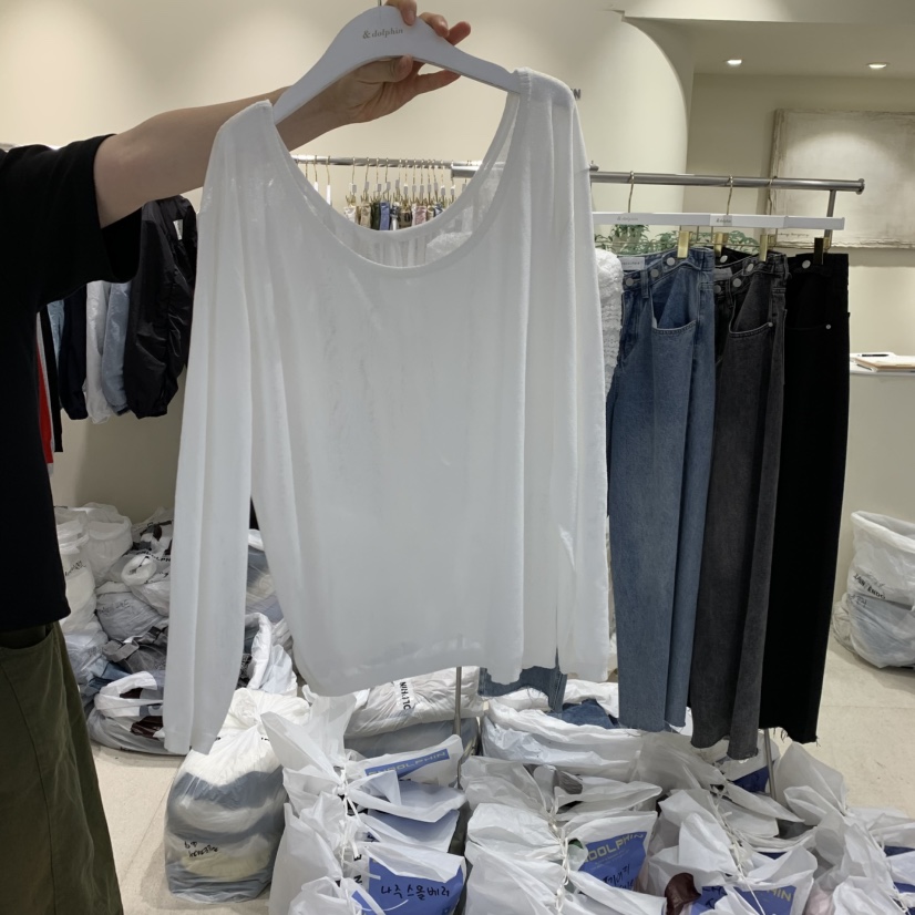 ENDOLPHIN東大門直郵女裝新品職業休閑長袖T恤亞麻布絲帶ENDOLPHIN長袖T恤圖色1