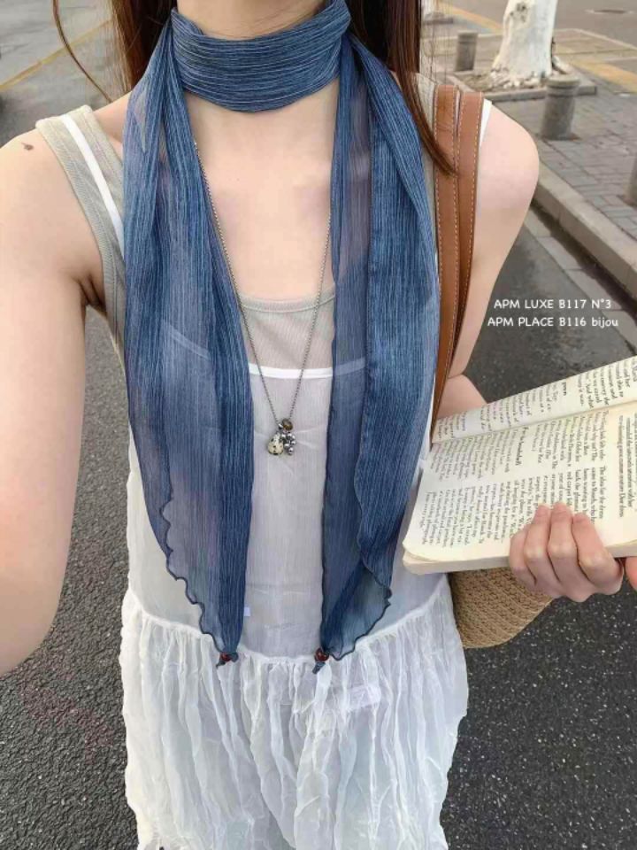 N3韓國直郵女士新款推薦26夏季時尚圍巾披肩串珠雪紡圍巾N3圍巾/披肩
