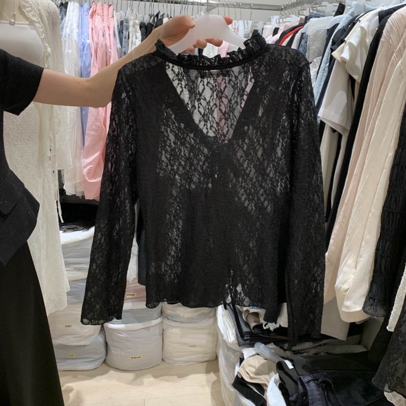 LOVE SOME韓國東大門代購女裝新款26春夏襯衫蕾絲衫荷葉邊蕾絲開衫LOVE SOME襯衫/蕾絲衫