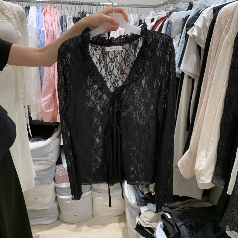 LOVE SOME韓國東大門代購女裝新款26春夏襯衫蕾絲衫荷葉邊蕾絲開衫LOVE SOME襯衫/蕾絲衫圖色2