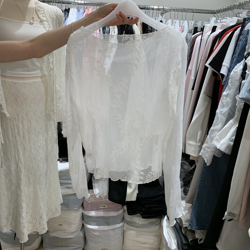 LOVE SOME韓國東大門代購女士新款26春夏襯衫蕾絲衫褶皺LOVE SOME襯衫/蕾絲衫