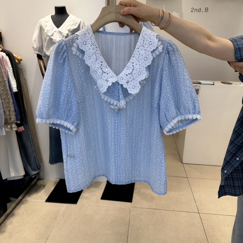 2nd B-S韓國代購女士新品26夏季時尚推薦襯衫蕾絲衫小花2nd B-S襯衫/蕾絲衫圖色2