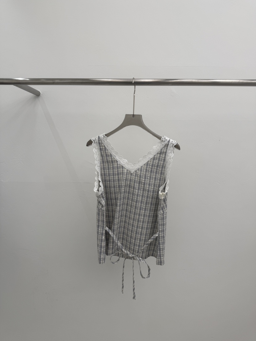 SEARE/PRETZEL東大門實拍韓國女士新品熱賣吊帶背心格紋蕾絲SEARE/PRETZEL吊帶/背心