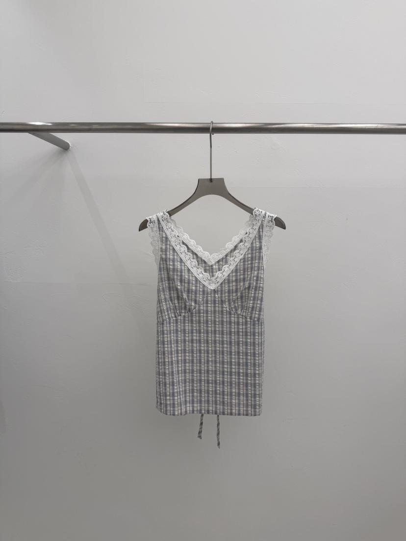 SEARE/PRETZEL東大門實拍韓國女士新品熱賣吊帶背心格紋蕾絲SEARE/PRETZEL吊帶/背心圖色1
