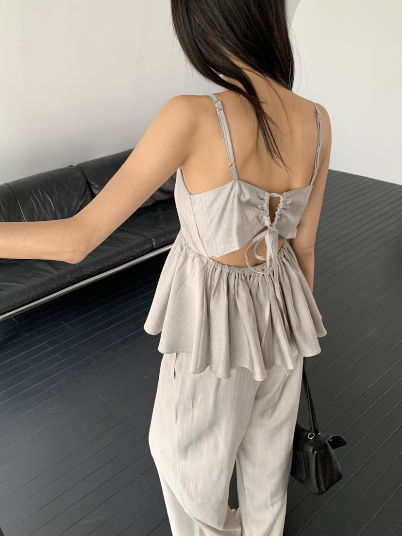 STAGE韓國直郵女士新款26夏季26春夏熱賣職業吊帶背心褶皺STAGE吊帶/背心