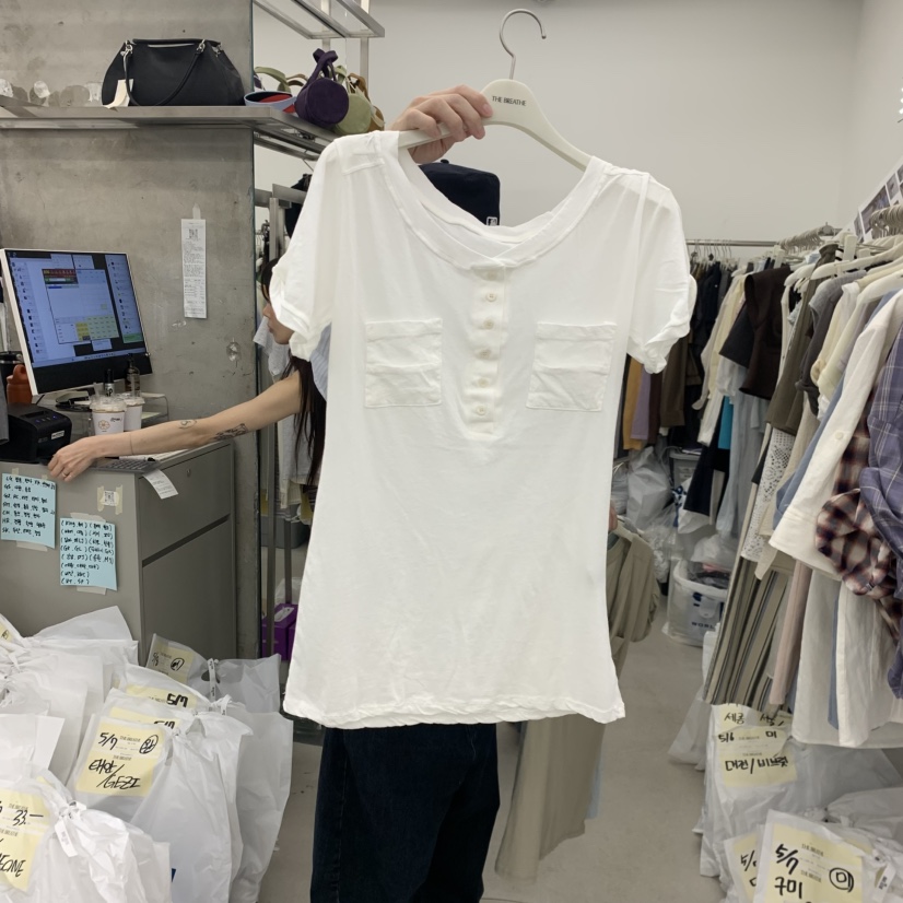 BREATHE韓國直郵女士新款26春夏熱賣休閑職業推薦T恤口袋BREATHET恤圖色3