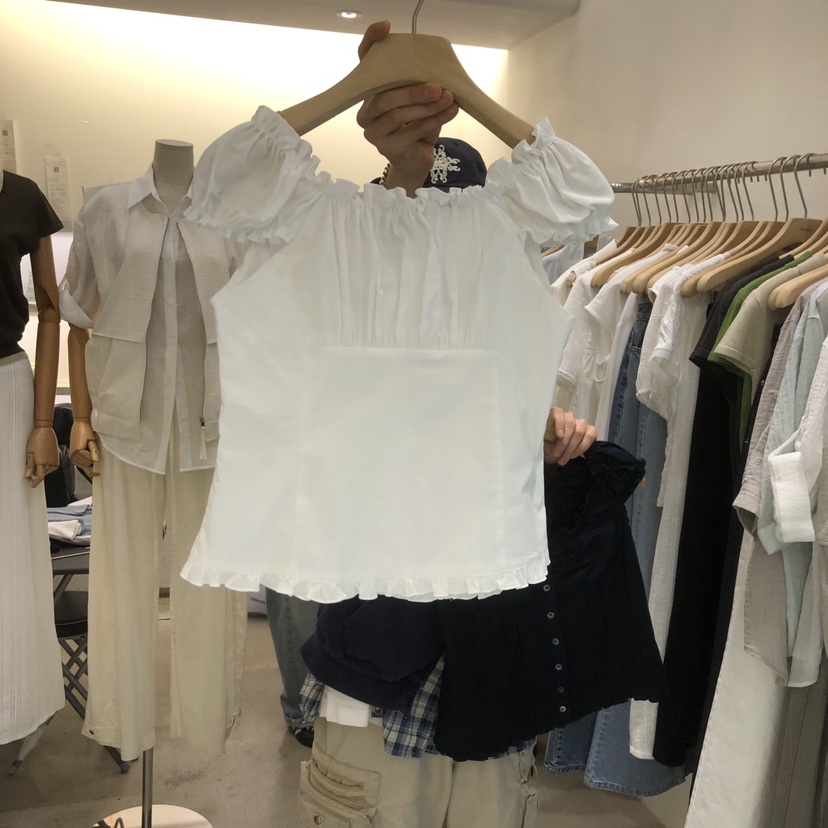 PHILO韓國代購女裝新品26春夏熱賣人氣時尚襯衫蕾絲衫褶皺PHILO襯衫/蕾絲衫