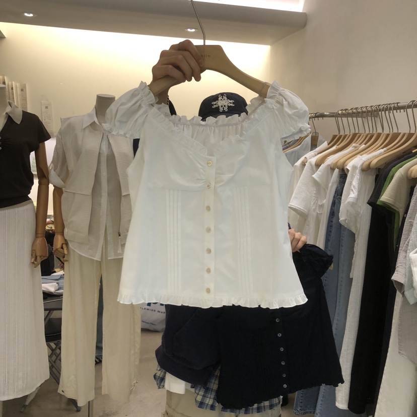 PHILO韓國代購女裝新品26春夏熱賣人氣時尚襯衫蕾絲衫褶皺PHILO襯衫/蕾絲衫圖色1
