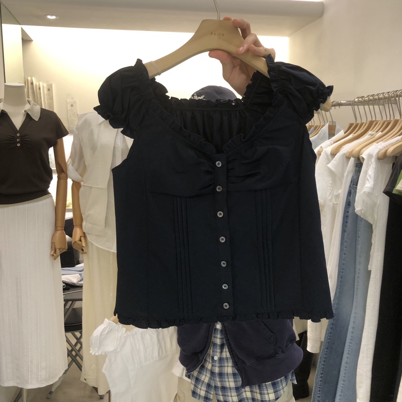 PHILO韓國代購女裝新品26春夏熱賣人氣時尚襯衫蕾絲衫褶皺PHILO襯衫/蕾絲衫圖色2