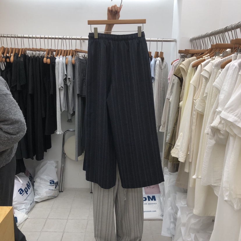 DRESS ROOM韓國直郵女裝新品職業推薦熱賣休閑褲亞麻條紋DRESS ROOM休閑褲