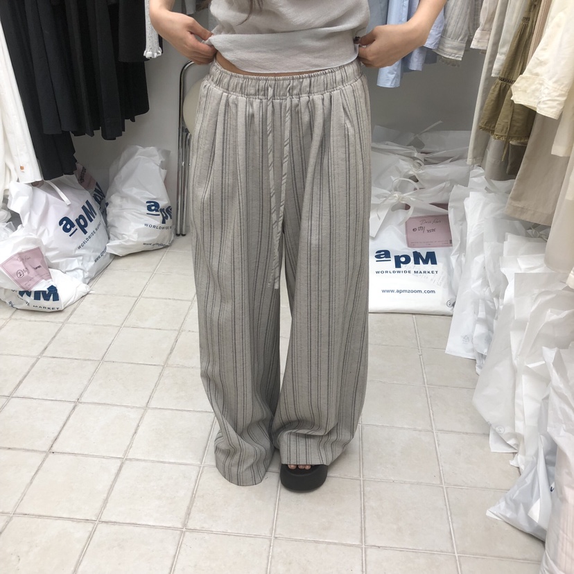 DRESS ROOM韓國直郵女裝新品職業推薦熱賣休閑褲亞麻條紋DRESS ROOM休閑褲圖色2