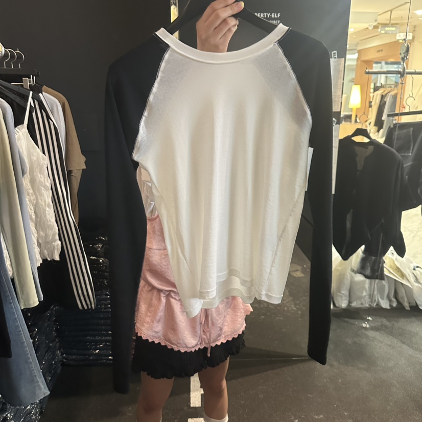 ELF-L韓國東大門代購女裝新品熱賣26春夏長袖T恤插肩撞色PROJECT ELF/ELF-L長袖T恤圖色2