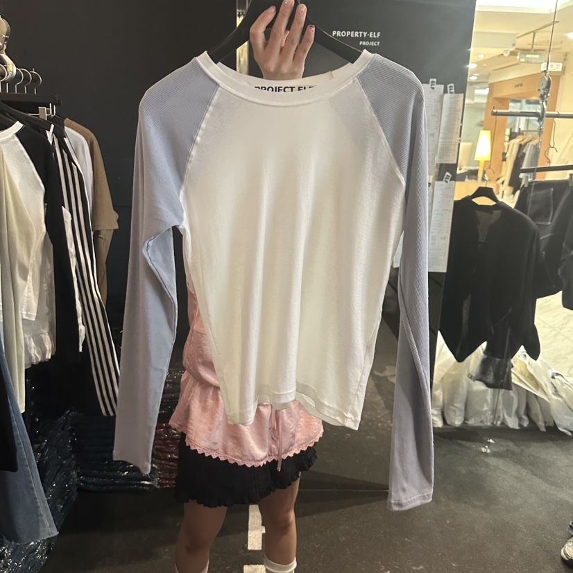 ELF-L韓國東大門代購女裝新品熱賣26春夏長袖T恤插肩撞色PROJECT ELF/ELF-L長袖T恤圖色3