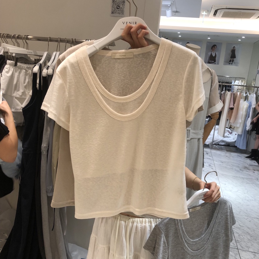 VENIR-a韓國直郵實拍女裝新品26春夏26夏季推薦T恤假兩件VENIR-aT恤圖色2