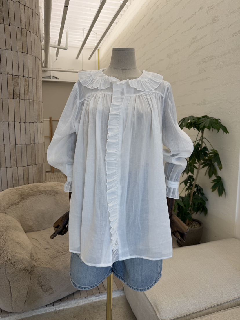 LAUNDRY韓國代購女士新品推薦休閑26夏季襯衫蕾絲衫荷葉邊亞麻LAUNDRY襯衫/蕾絲衫
