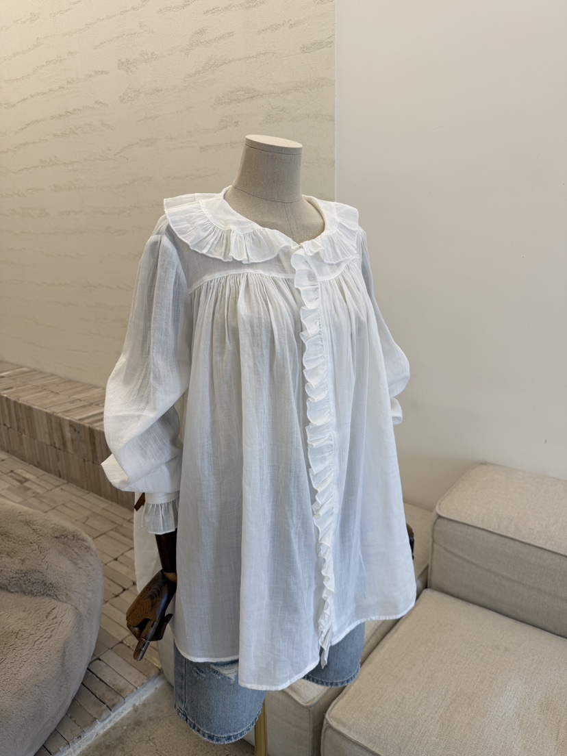 LAUNDRY韓國代購女士新品推薦休閑26夏季襯衫蕾絲衫荷葉邊亞麻LAUNDRY襯衫/蕾絲衫