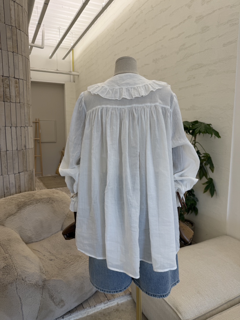 LAUNDRY韓國代購女士新品推薦休閑26夏季襯衫蕾絲衫荷葉邊亞麻LAUNDRY襯衫/蕾絲衫