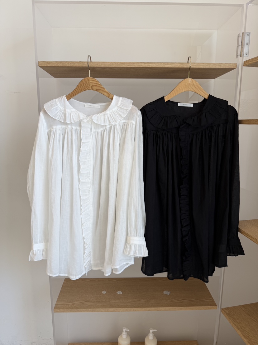 LAUNDRY韓國代購女士新品推薦休閑26夏季襯衫蕾絲衫荷葉邊亞麻LAUNDRY襯衫/蕾絲衫