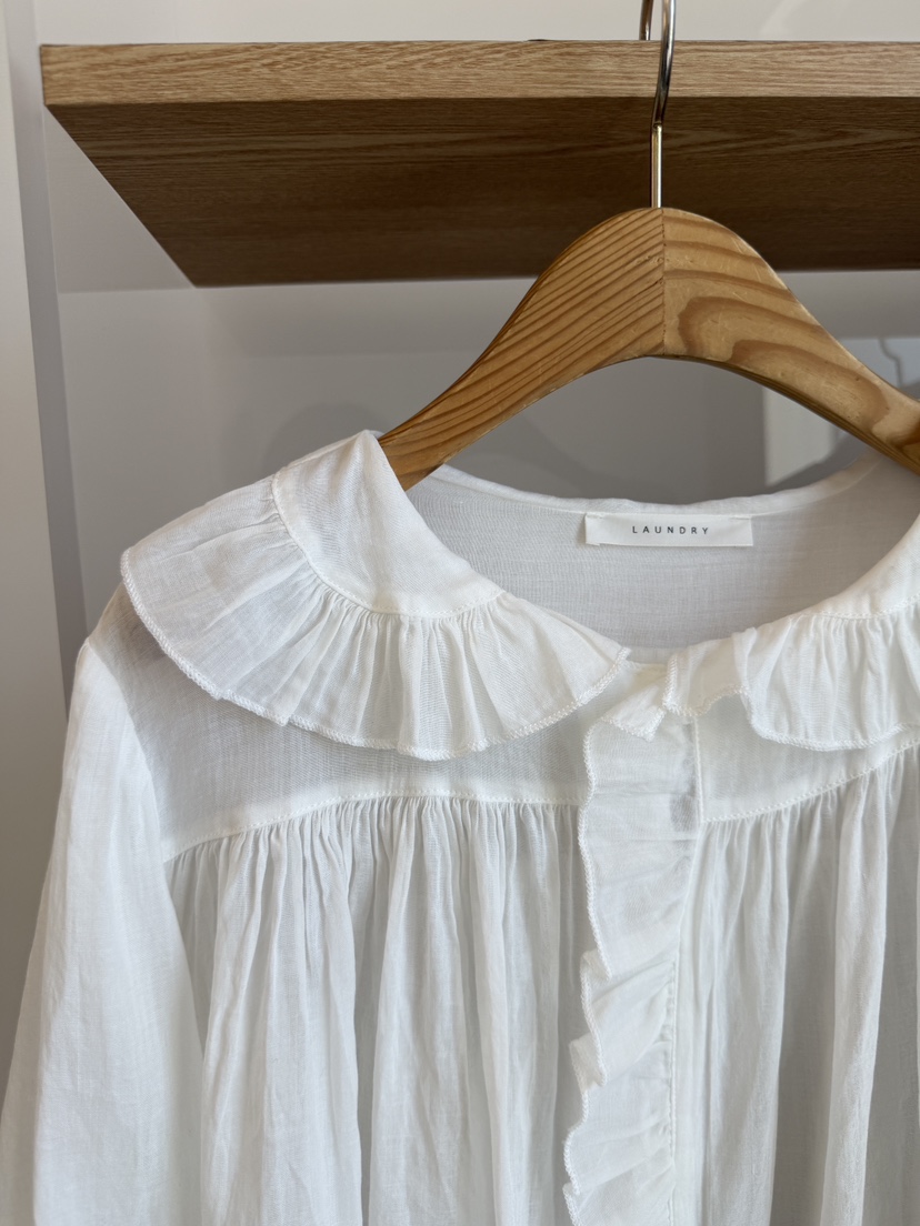 LAUNDRY韓國代購女士新品推薦休閑26夏季襯衫蕾絲衫荷葉邊亞麻LAUNDRY襯衫/蕾絲衫