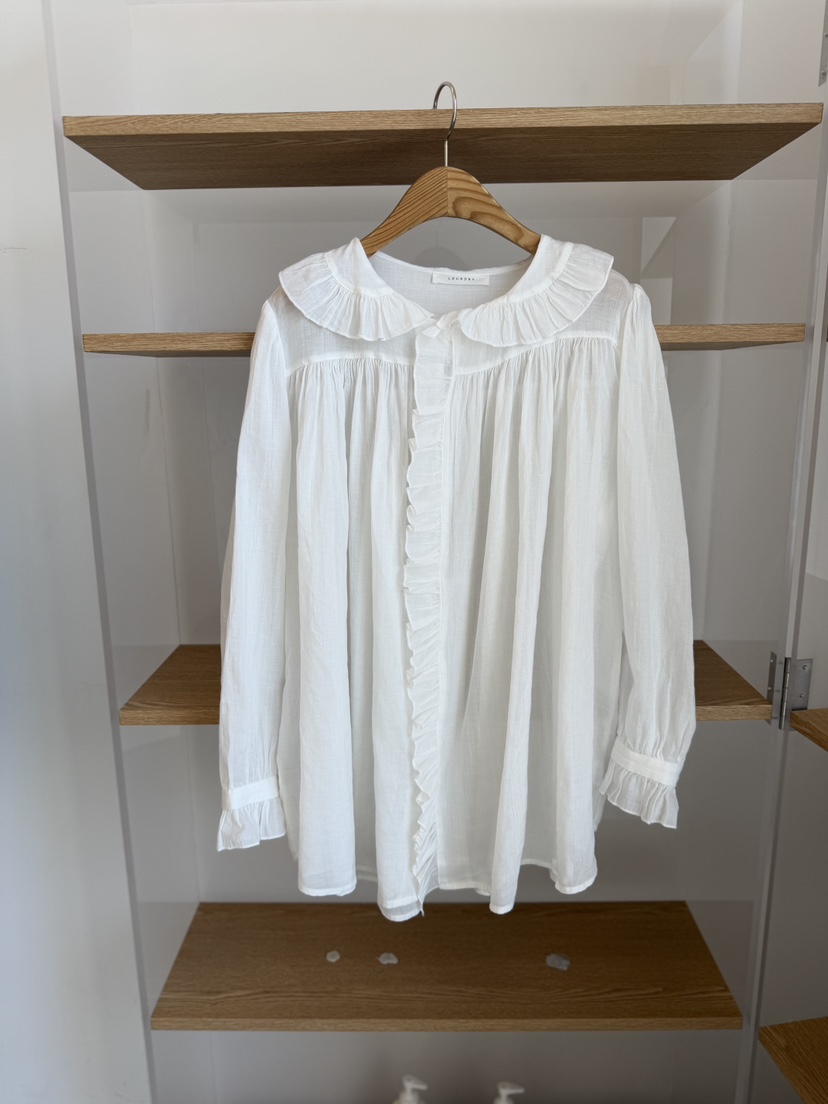 LAUNDRY韓國代購女士新品推薦休閑26夏季襯衫蕾絲衫荷葉邊亞麻LAUNDRY襯衫/蕾絲衫圖色1