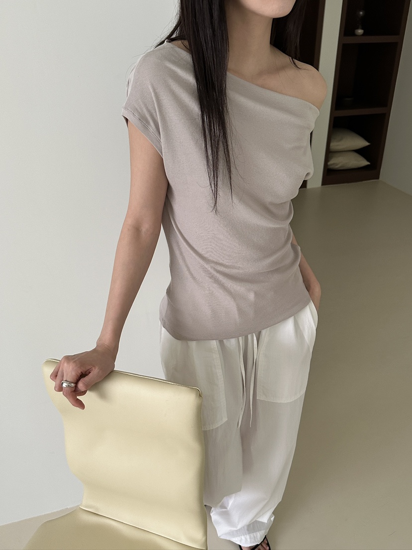 NDE韓國直郵實拍女士新款26春夏推薦職業時尚人氣T恤露肩BOHEME_NDET恤