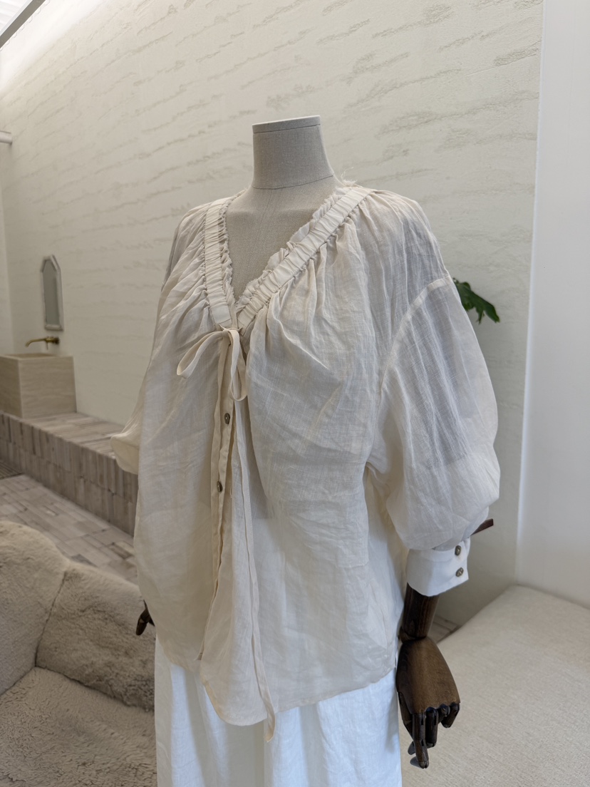 LAUNDRY韓國直郵實拍女士新款人氣26夏季襯衫蕾絲衫亞麻條紋LAUNDRY襯衫/蕾絲衫