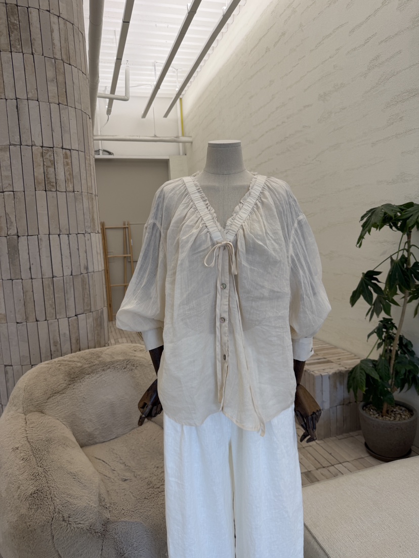 LAUNDRY韓國直郵實拍女士新款人氣26夏季襯衫蕾絲衫亞麻條紋LAUNDRY襯衫/蕾絲衫