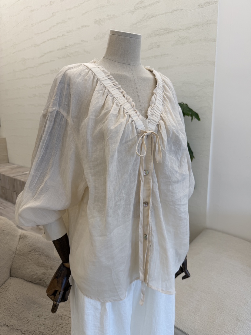 LAUNDRY韓國直郵實拍女士新款人氣26夏季襯衫蕾絲衫亞麻條紋LAUNDRY襯衫/蕾絲衫
