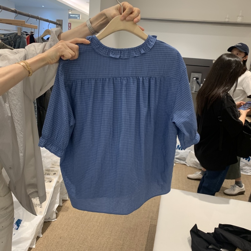 SELF SERVICE韓國直郵女士新款26春夏休閑襯衫蕾絲衫荷葉邊SELF SERVICE襯衫/蕾絲衫